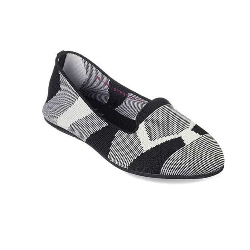 Skechers Cleo Black White Geometric Knit Flats Womens 7.5 Air Cooled Memory Foam